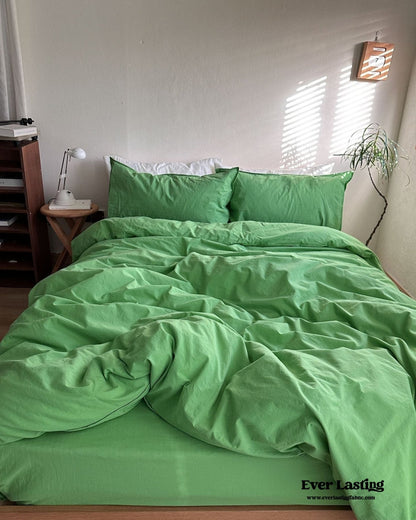 Maximalist Green Solid Color Cotton Bedding Set
