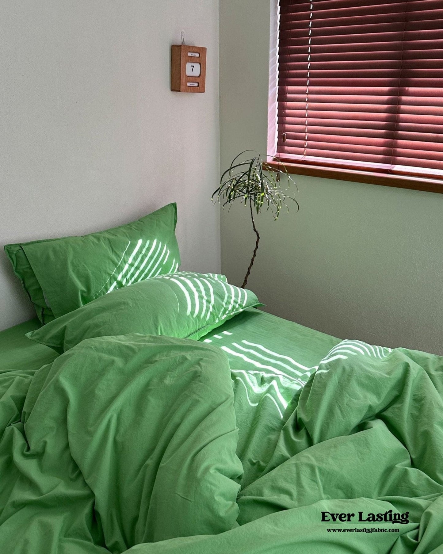 Maximalist Green Solid Color Cotton Bedding Set
