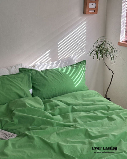 Maximalist Green Solid Color Cotton Bedding Set