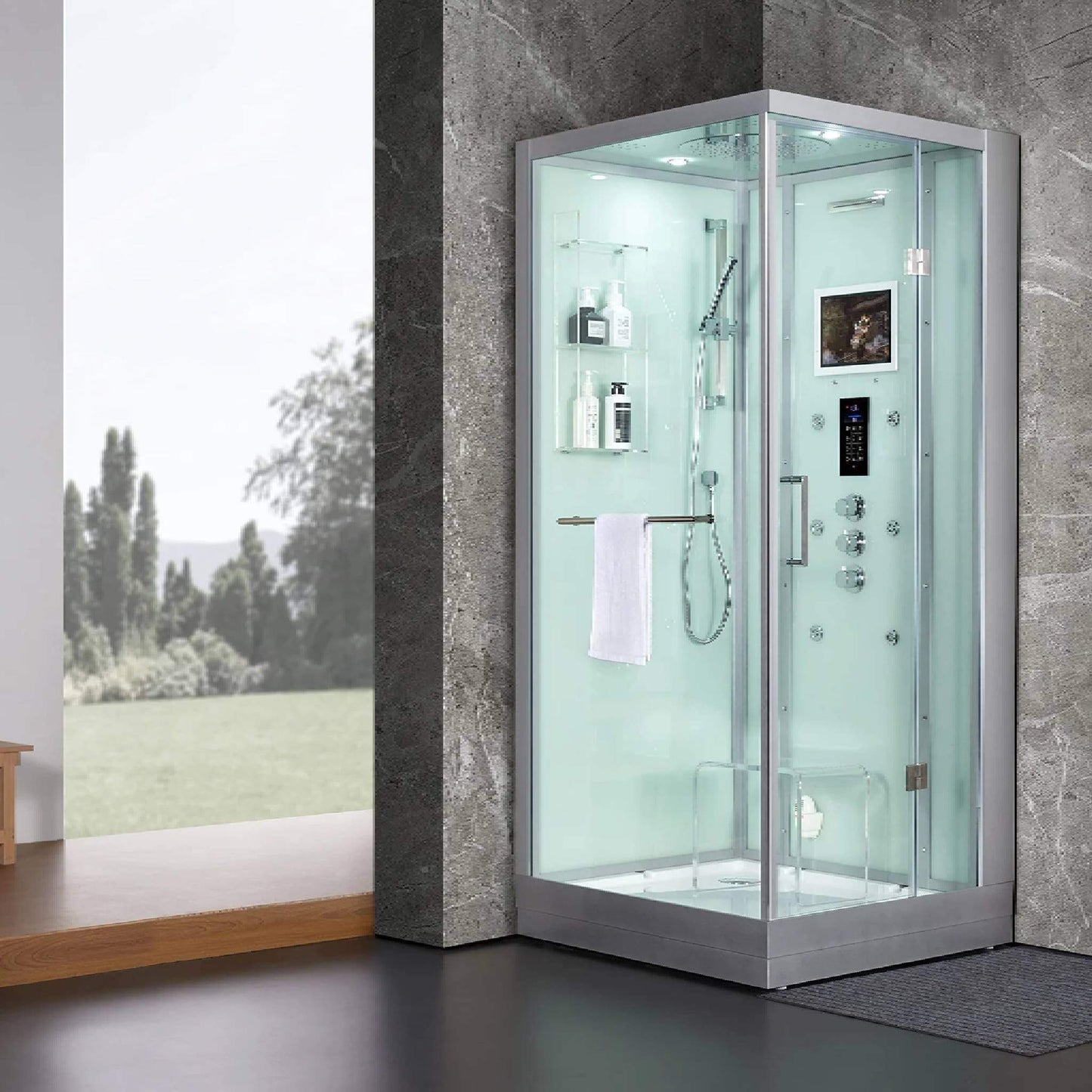 Maya Bath Platinum Arrezo Steam Shower With Rainfall Ceiling Shower (SAK75924)