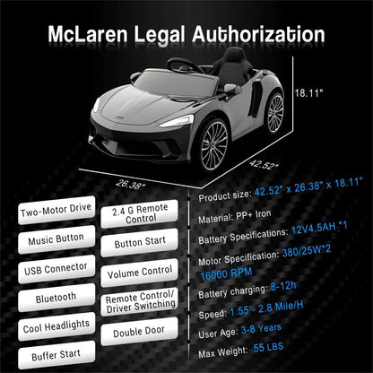 McLaren Ride On Car for Kids: Electric Toy with Remote Control - Officially Licensed 12V Gift