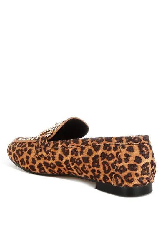 Shoes Rag Company Meopa Horsebit Studs Leopard Print Loafers for Women - Elegant Footwear