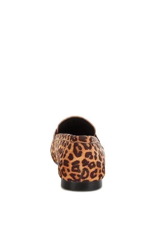 Shoes Rag Company Meopa Horsebit Studs Leopard Print Loafers for Women - Elegant Footwear