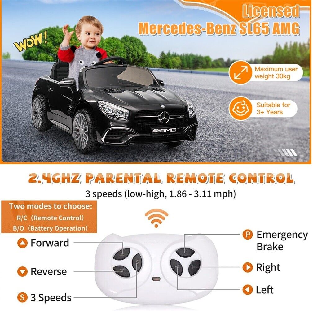 Mercedes-Benz SL65 AMG Electric Ride-On Car for Kids with RC, MP3, and LED Lights