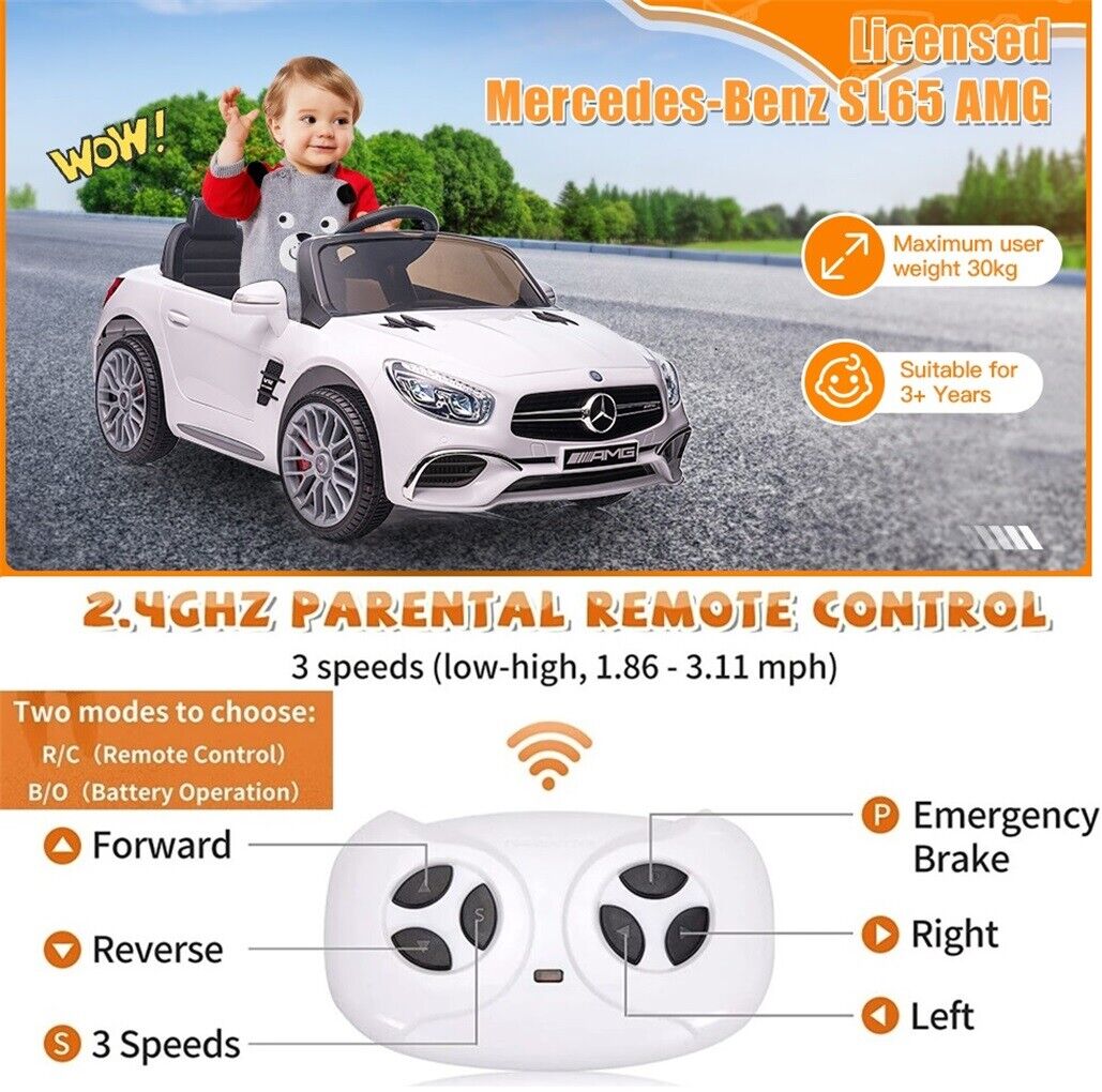Mercedes-Benz SL65 AMG Electric Ride-On Car for Kids with RC, MP3, and LED Lights