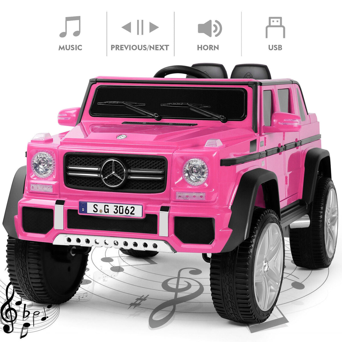 Mercedes-Benz Electric Ride On Car for Kids - 3 Speeds, LED Lights, Bluetooth, and Remote Control