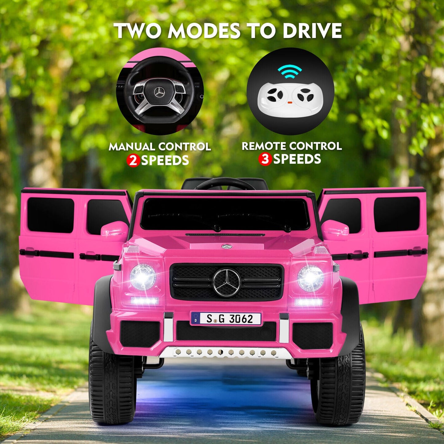Mercedes-Benz Electric Ride On Car for Kids - 3 Speeds, LED Lights, Bluetooth, and Remote Control