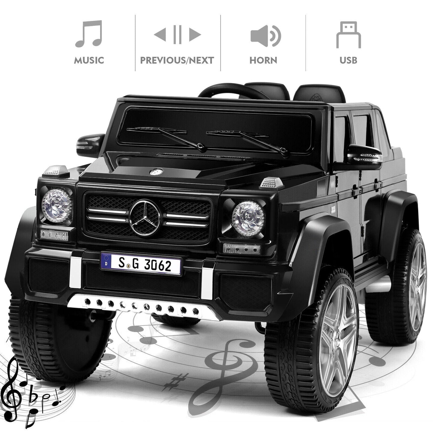 Mercedes-Benz Electric Ride-On Car for Kids with Lights, Music, and Remote Control - 12V