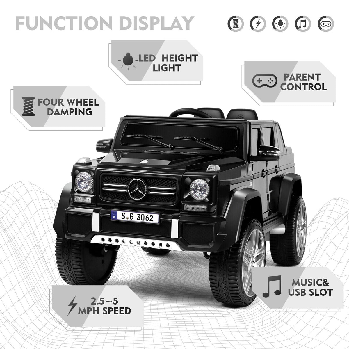 Mercedes-Benz Electric Ride-On Car for Kids with Lights, Music, and Remote Control - 12V