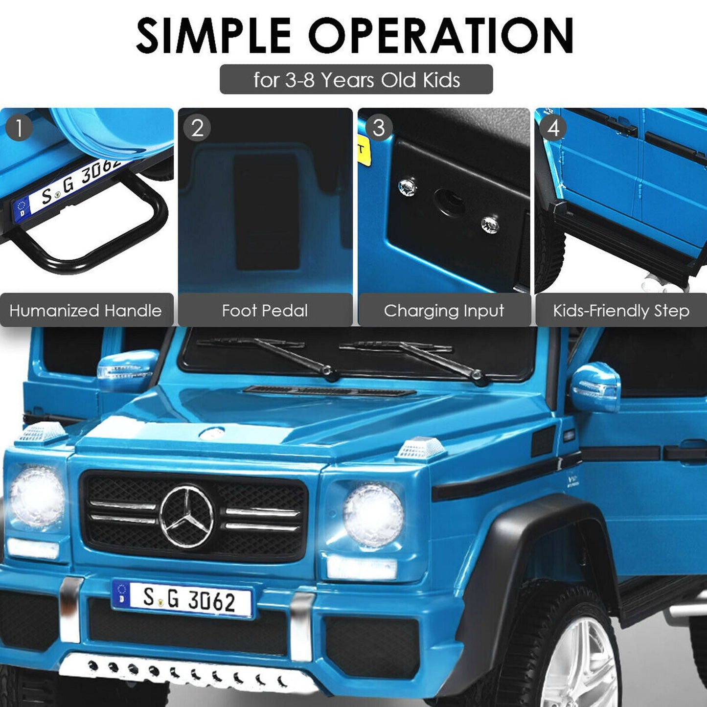 Mercedes-Benz Kids Ride On Car with RC Control and Trunk - 12V Navy