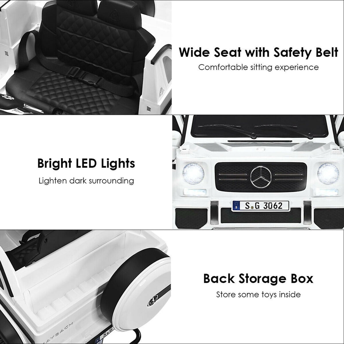 Mercedes-Benz Kids Ride On Car with RC Control and Trunk - 12V White