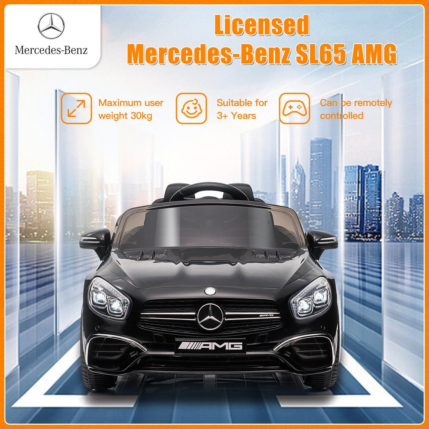 Licensed Mercedes-Benz Electric Ride-On Car for Kids with LED Lights, Music, and Remote Control
