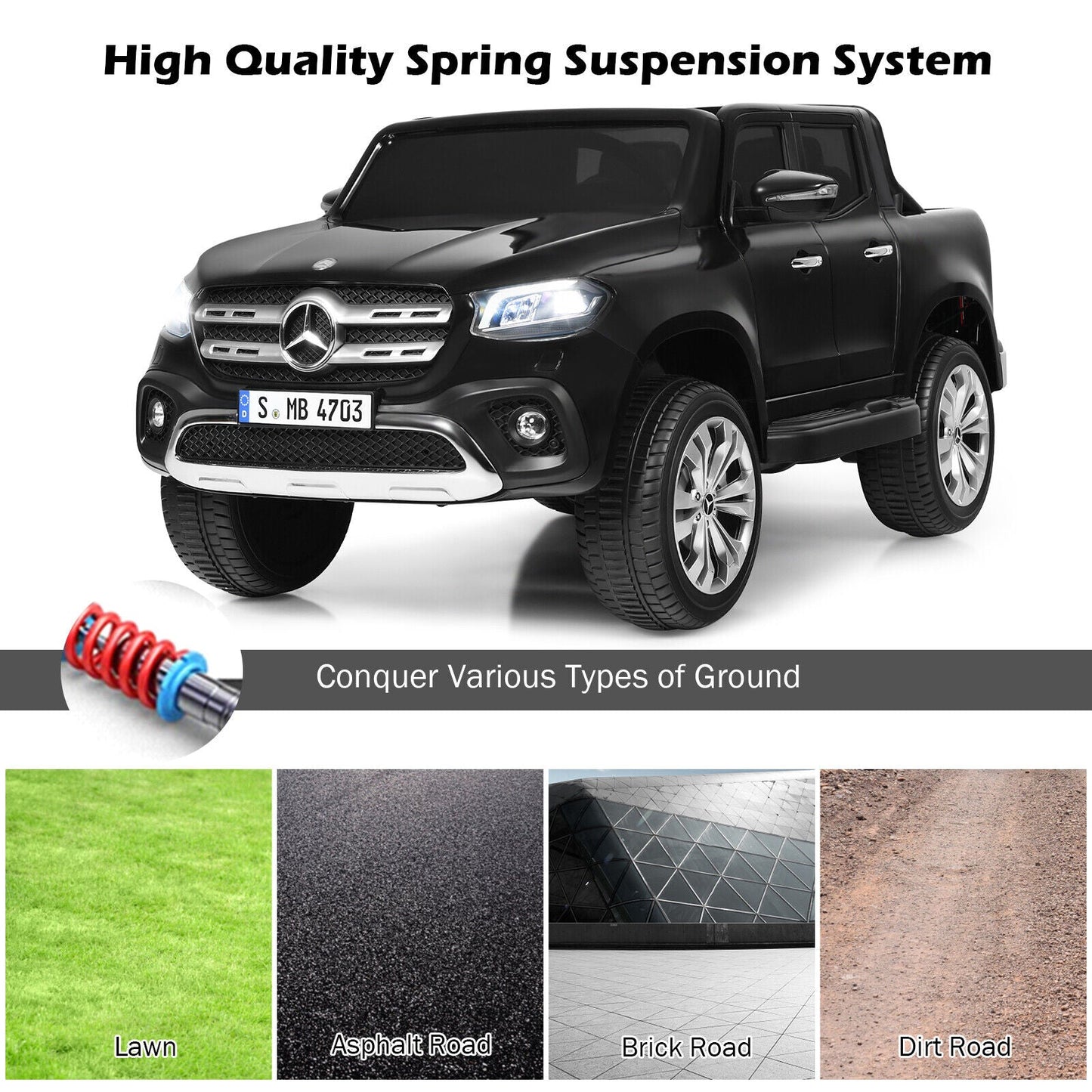Mercedes Benz Licensed X Class RC 2-Seater 12V Kids Ride On Car with Trunk in Black