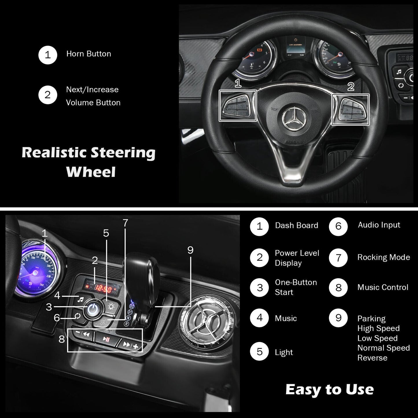 Mercedes Benz Licensed X Class RC 2-Seater 12V Kids Ride On Car with Trunk in Black