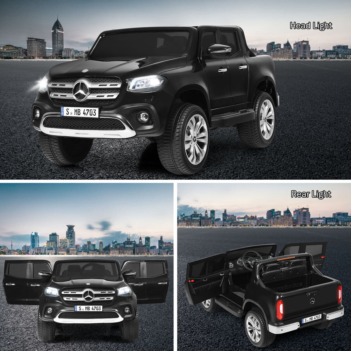Mercedes Benz Licensed X Class RC 2-Seater 12V Kids Ride On Car with Trunk in Black
