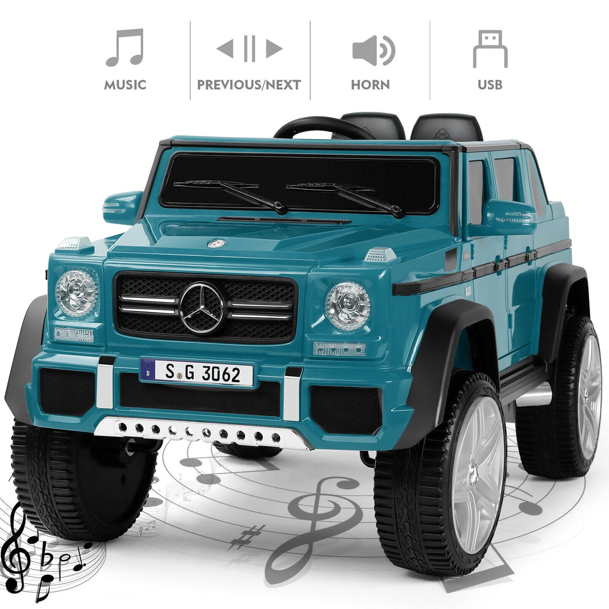Mercedes-Benz Toy Truck Ride-On Car for Kids with LED Lights, Music, and Remote Control - 12V Blue Battery Powered