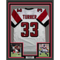 Framed Autographed/Signed Michael Turner 35x39 Atlanta White Football Jersey Beckett BAS COA