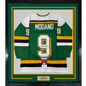 Framed Autographed/Signed Mike Modano HOF 2014 35x39 Minnesota Green Hockey Jersey Beckett BAS COA