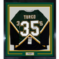 Framed Autographed/Signed Marty Turco 35x39 Dallas Green Hockey Jersey JSA COA