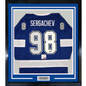 Framed Autographed/Signed Mikhail Sergachev 35x39 Tampa Bay Blue Hockey Jersey PSA/DNA COA