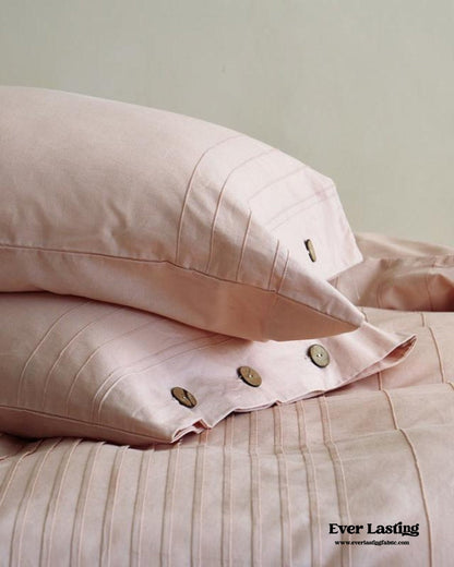 Milo Minimalist Solid Button Bedding Set / Pink