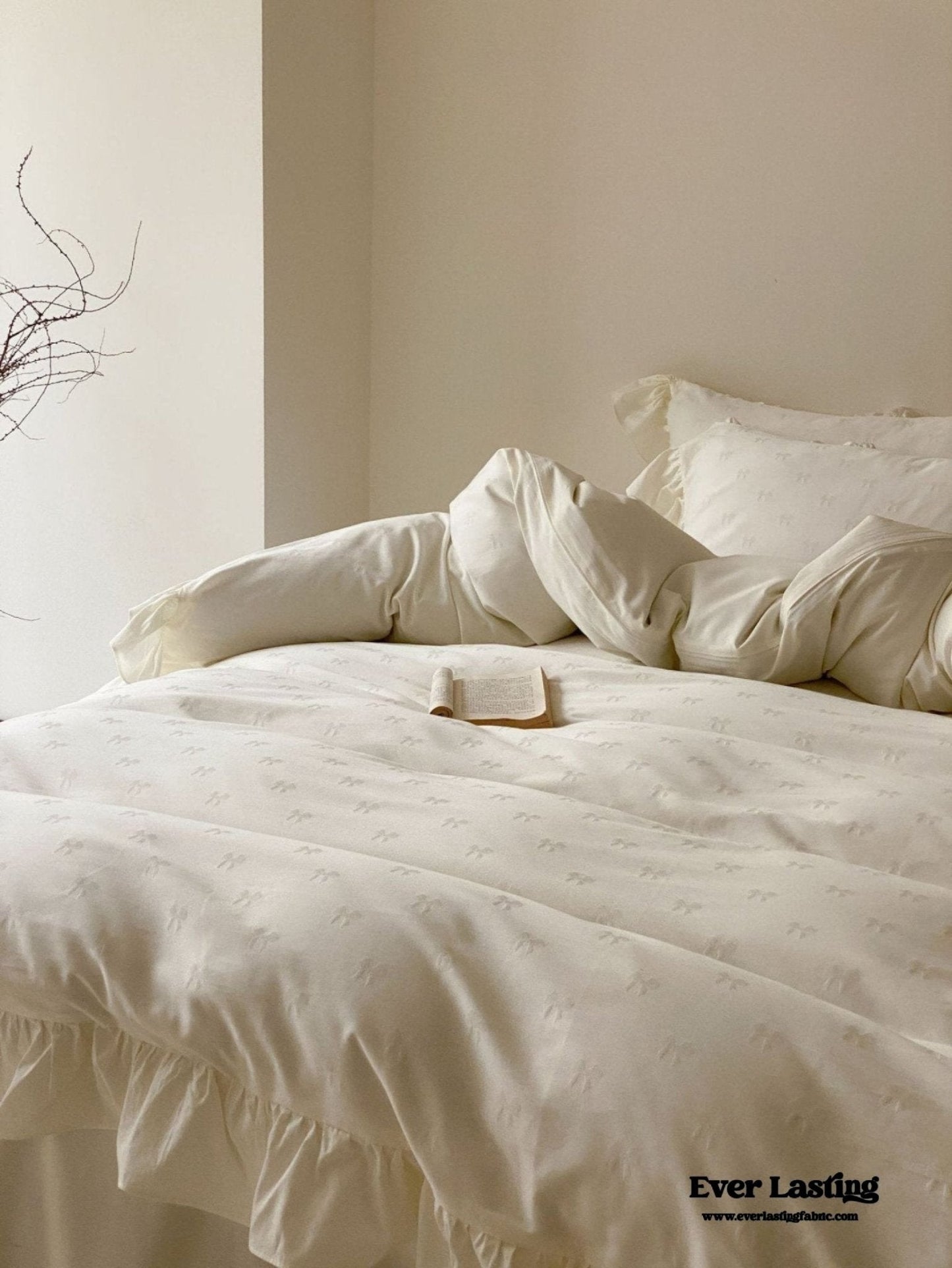 Mimi Ribbon Ruffle White Bedding Set