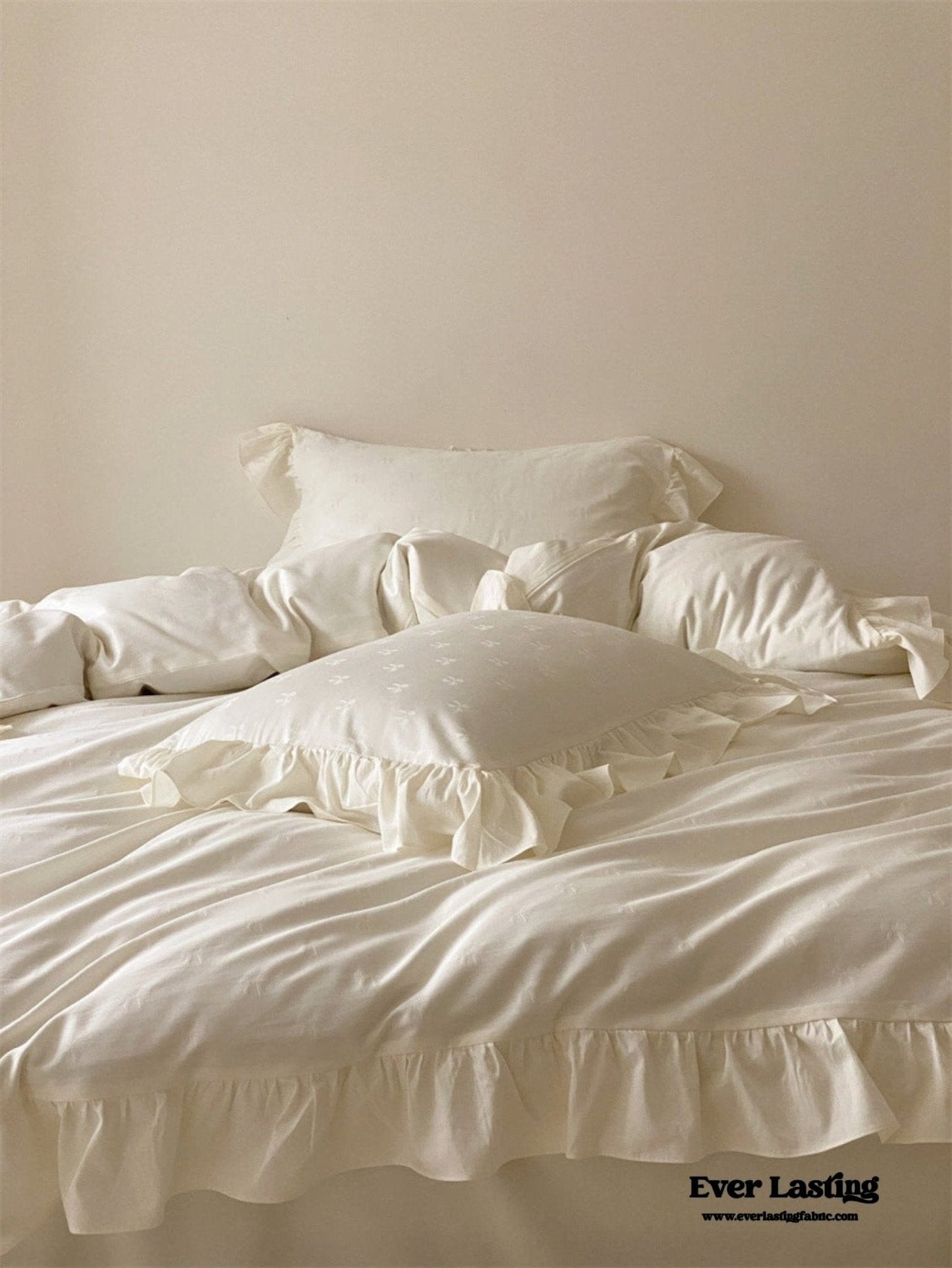Mimi Ribbon Ruffle White Bedding Set