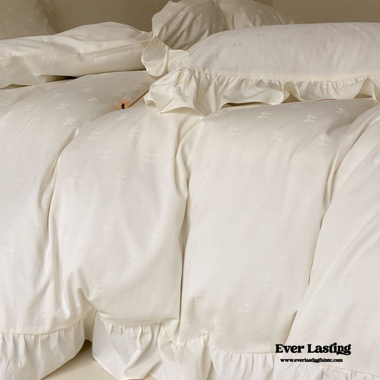 Mimi Ribbon Ruffle White Bedding Set