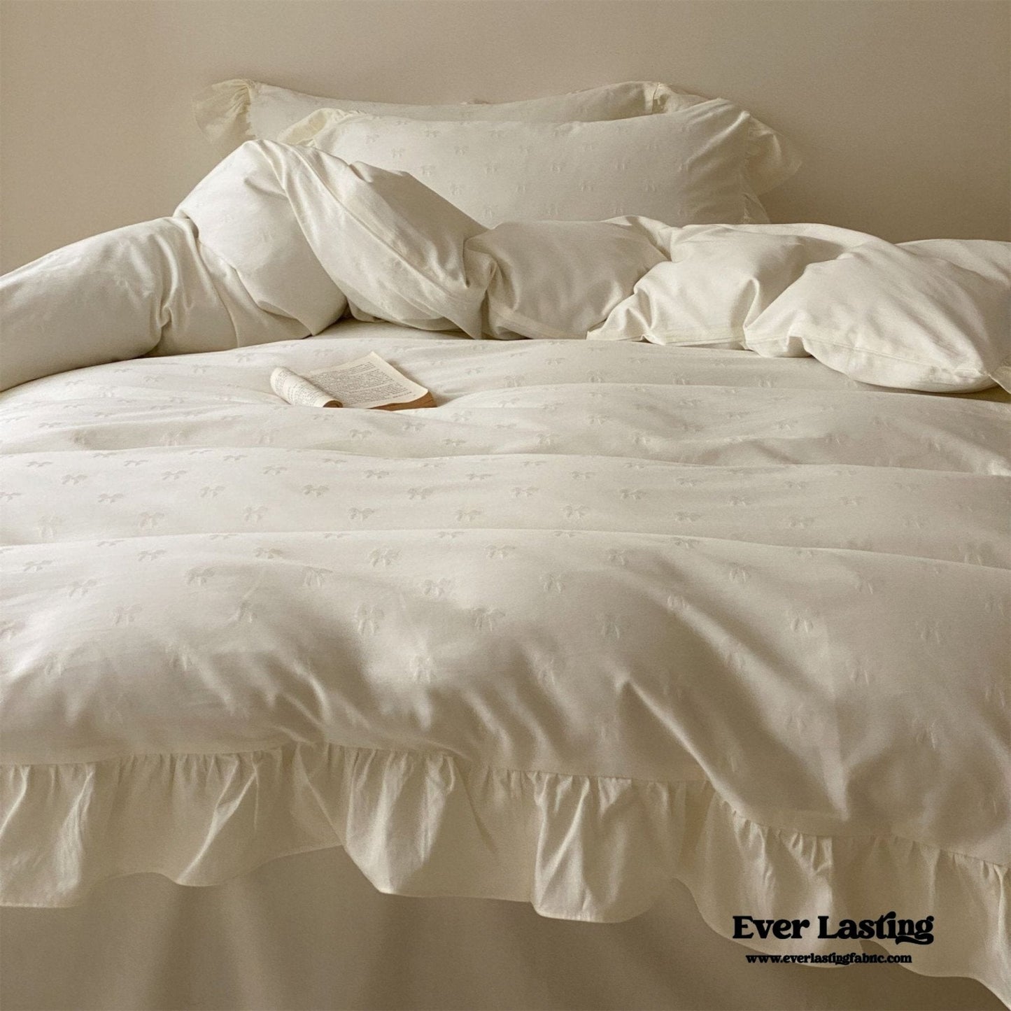 Mimi Ribbon Ruffle White Bedding Set