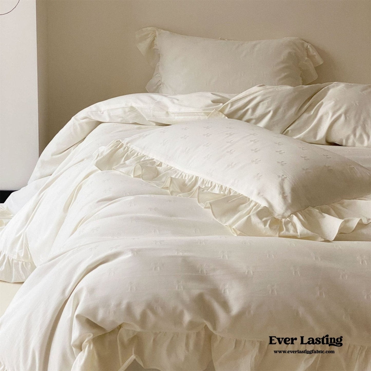 Mimi Ribbon Ruffle White Bedding Set