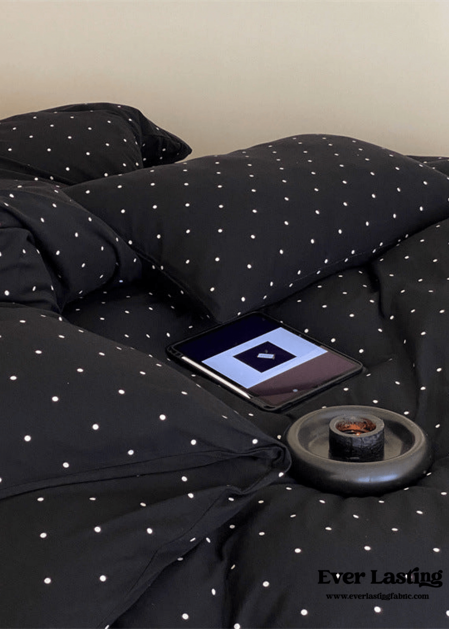 Mini Polka Dot Jersey Knit Bedding Set / Black + Pink