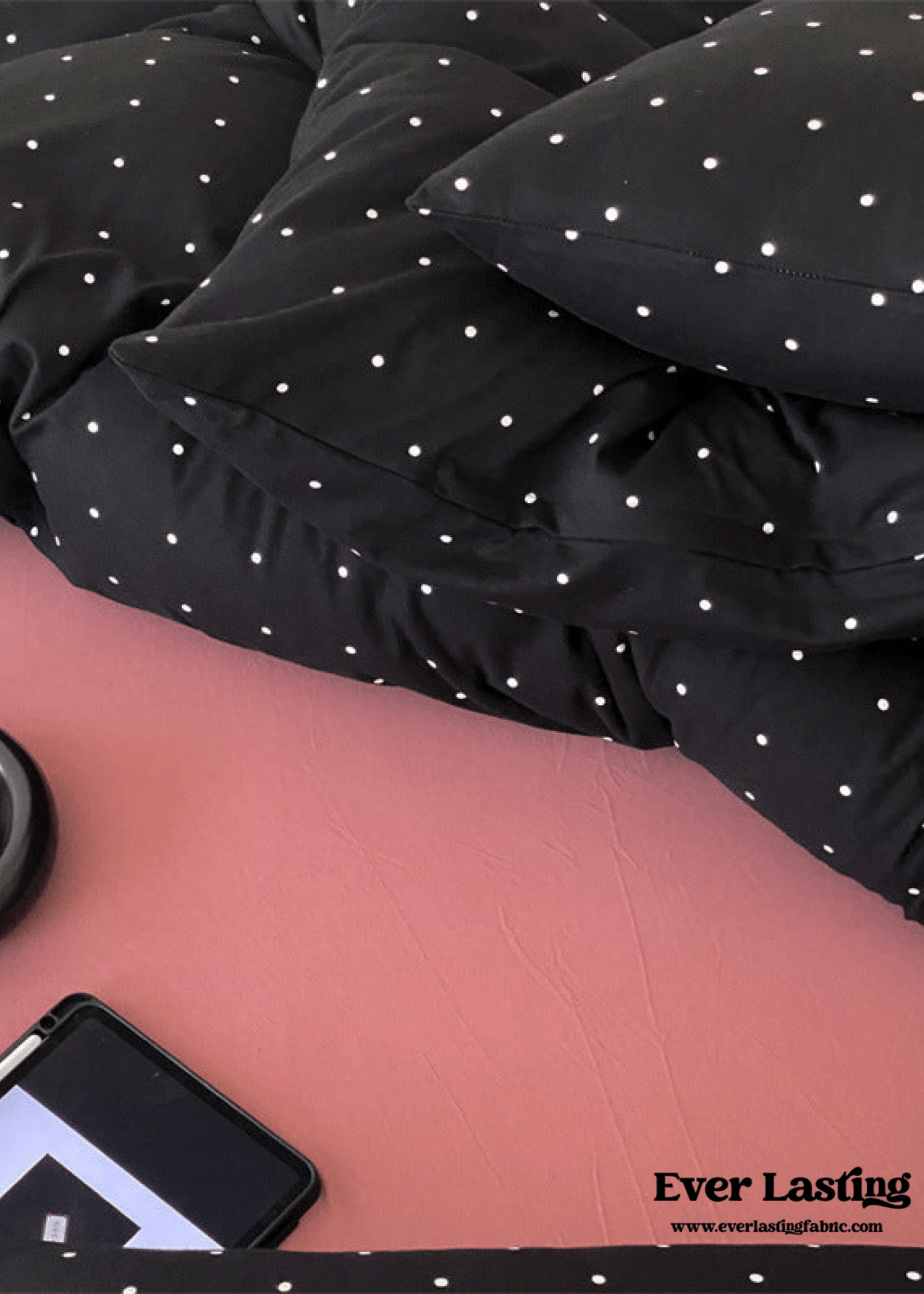 Mini Polka Dot Jersey Knit Bedding Set / Black + Pink