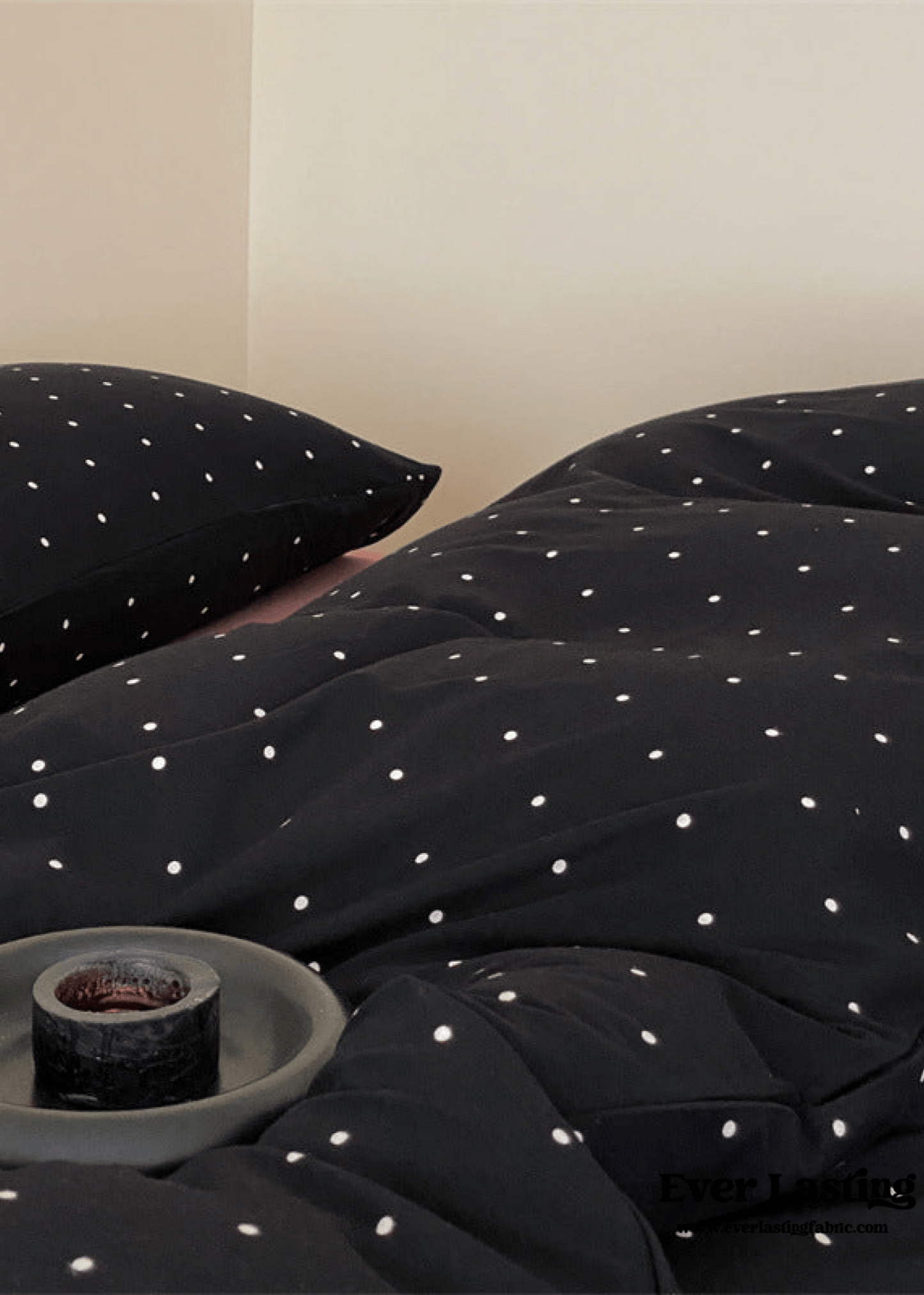 Mini Polka Dot Jersey Knit Bedding Set / Black + Pink