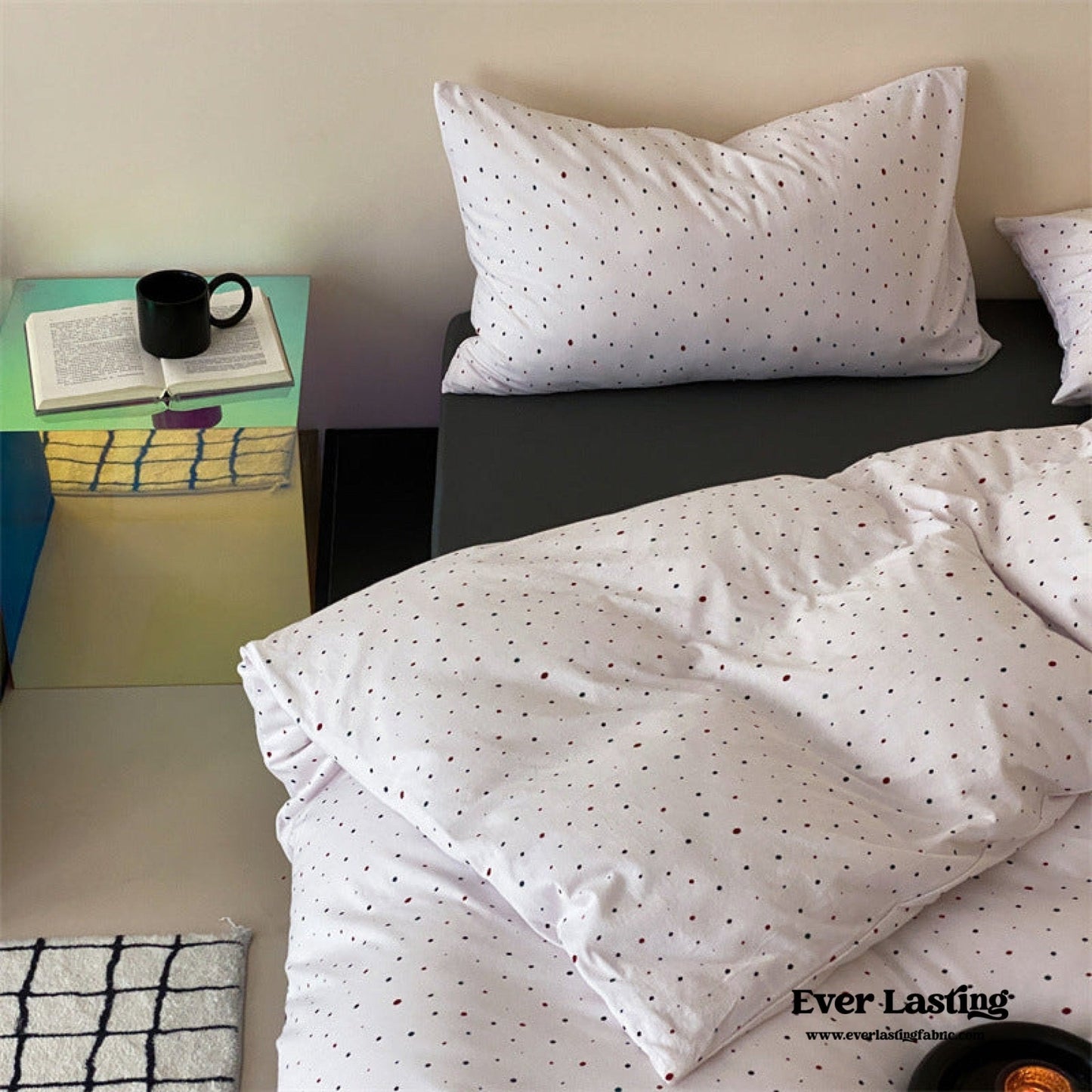 Mini Polka Dot Jersey Knit Bedding Set / Black + Pink