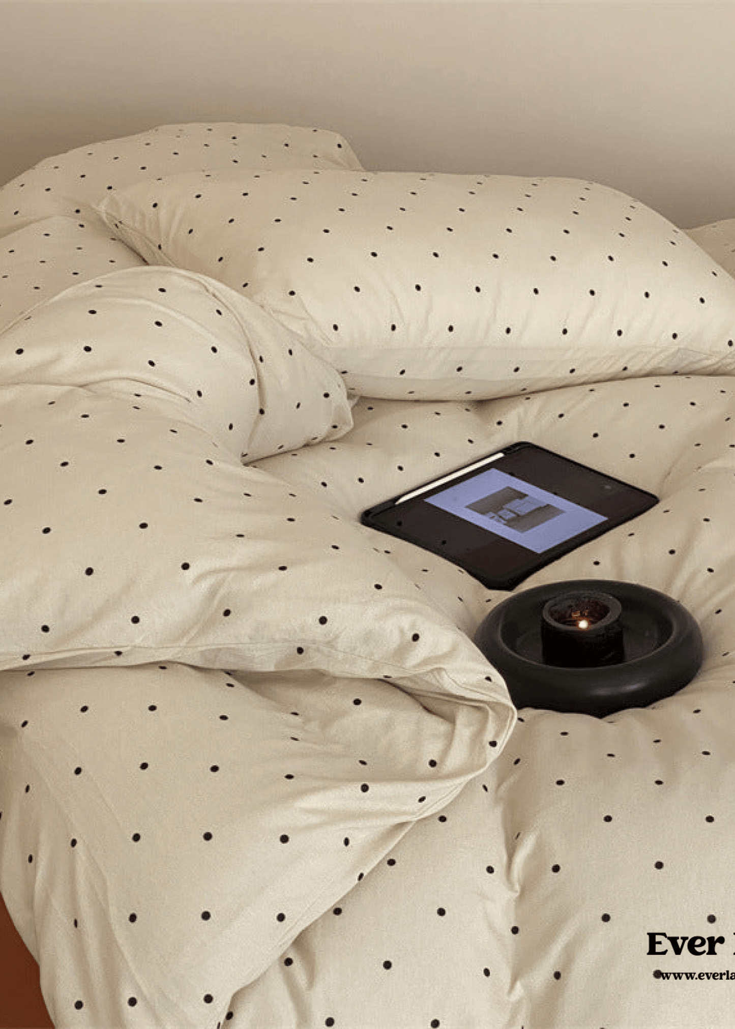 Mini Polka Dot Jersey Knit Bedding Set / Black + Pink