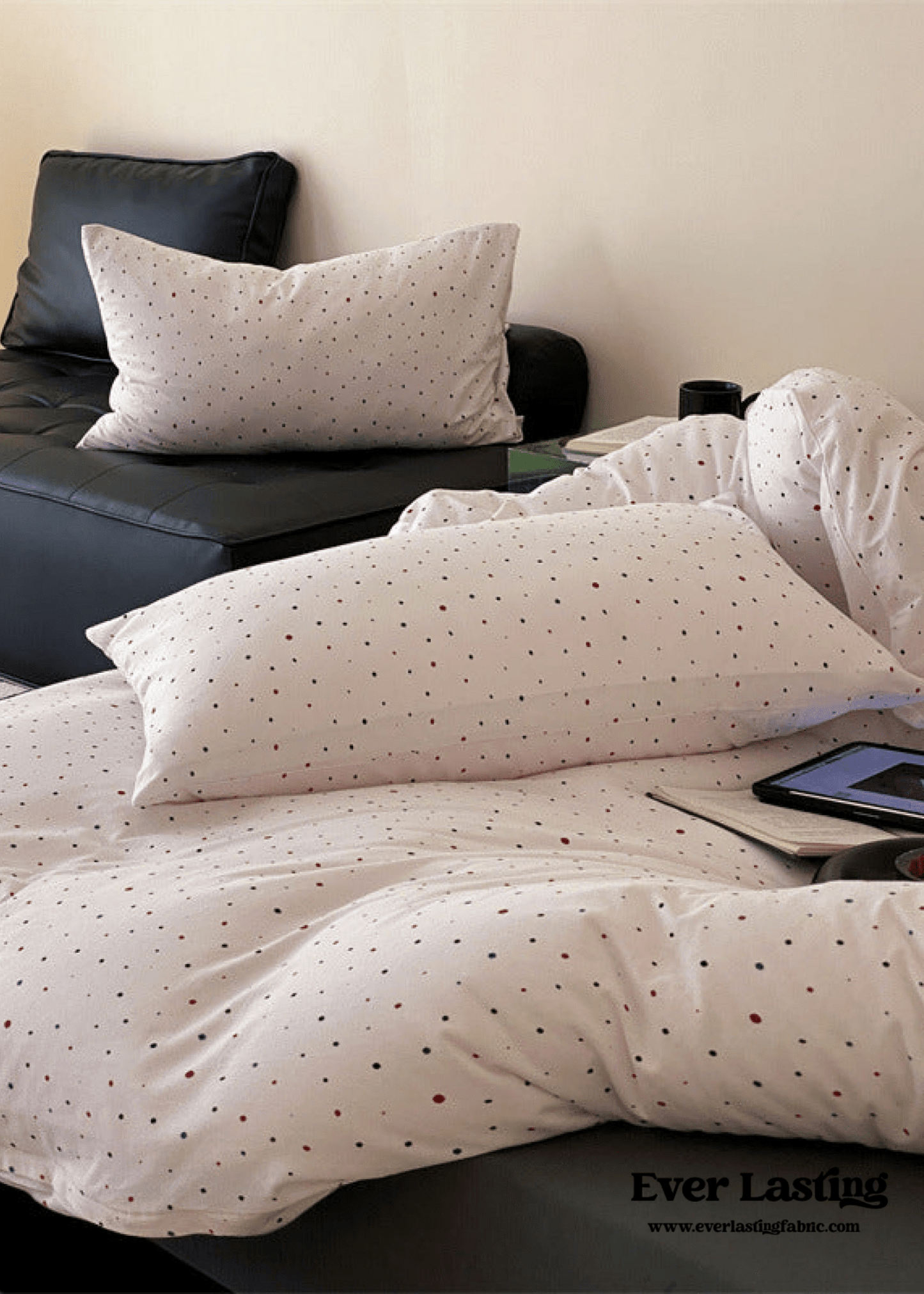 Mini Polka Dot Jersey Knit Bedding Set / Black + Pink