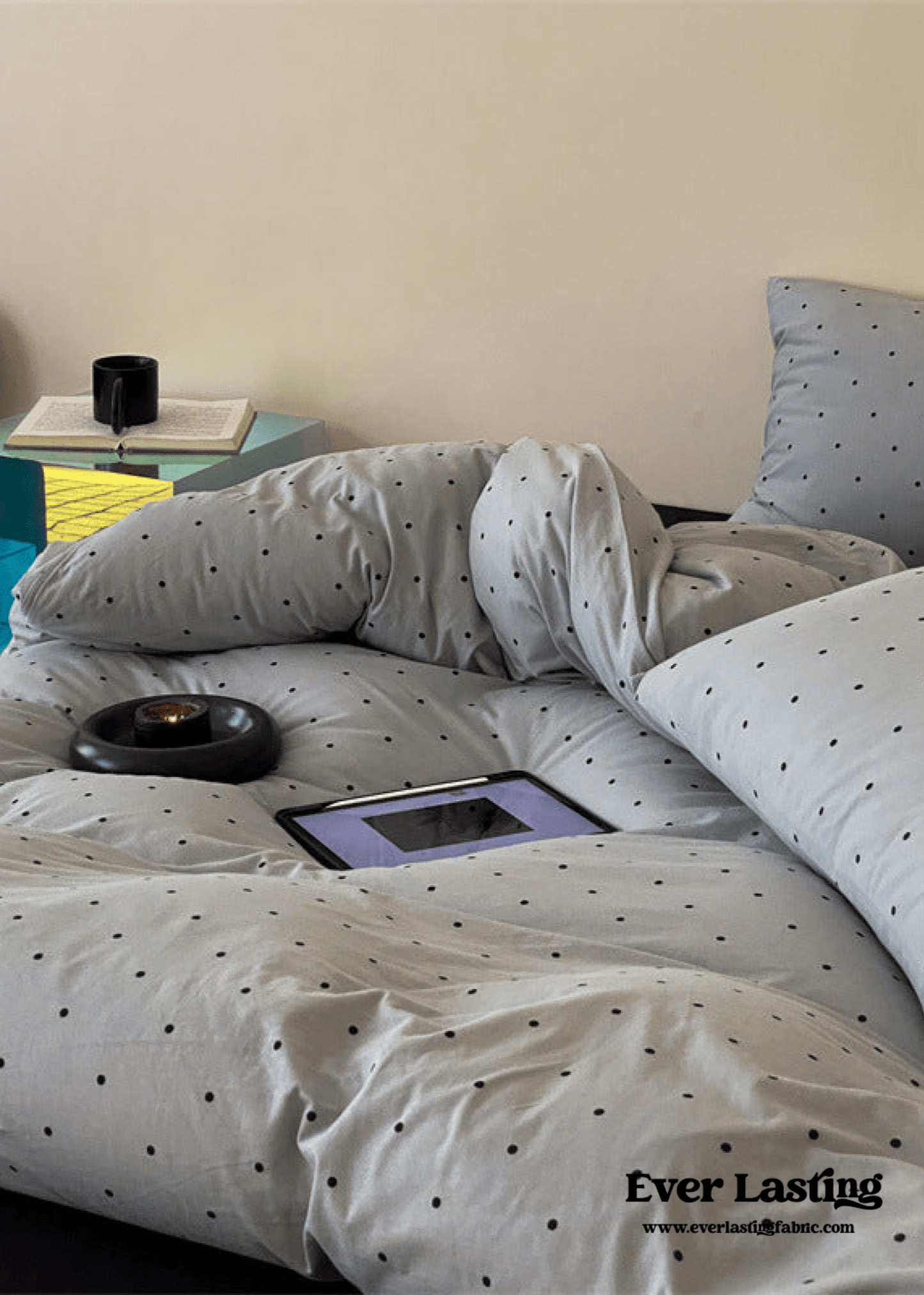 Mini Polka Dot Jersey Knit Bedding Set / Blue + Black