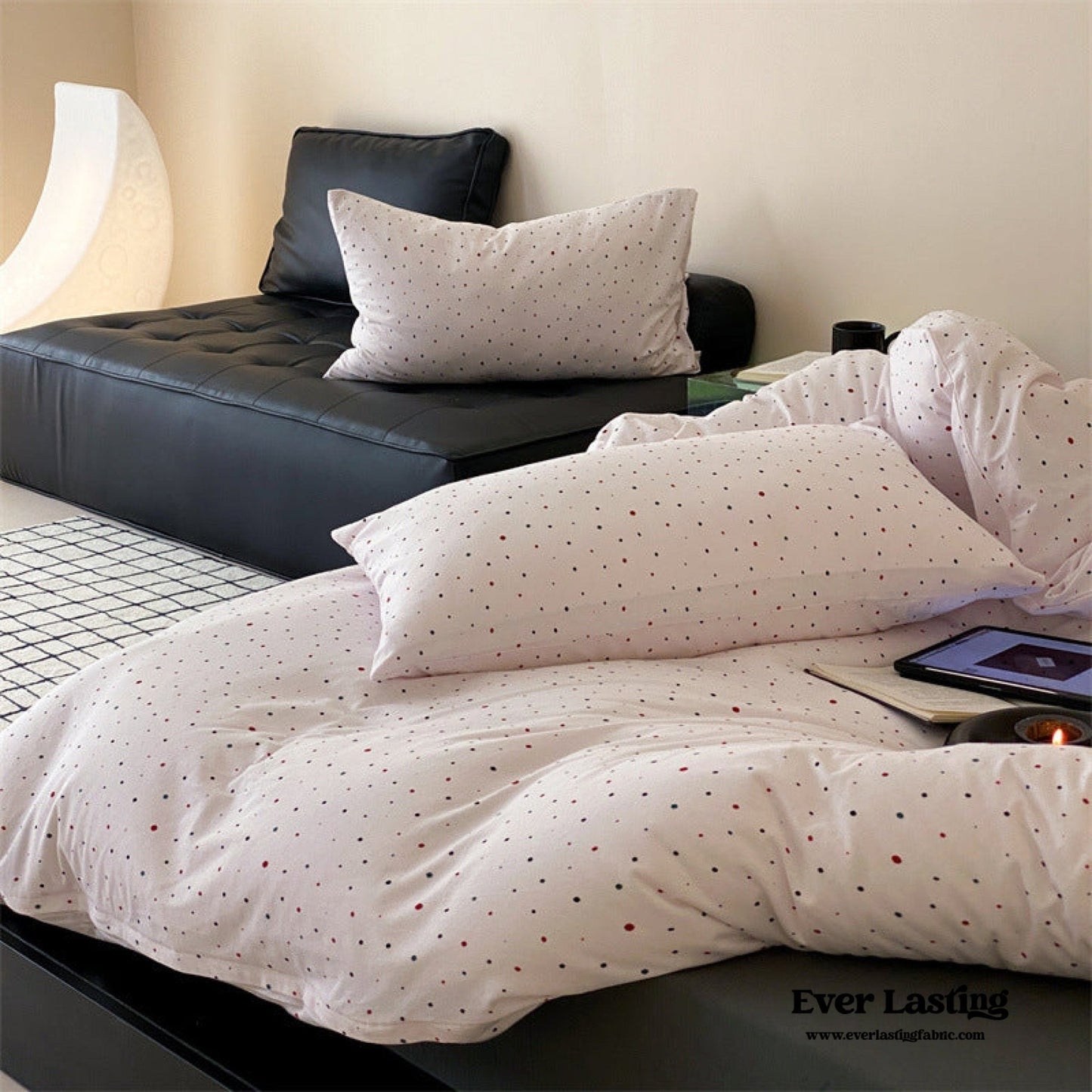 Mini Polka Dot Jersey Knit Bedding Set / Blue + Black
