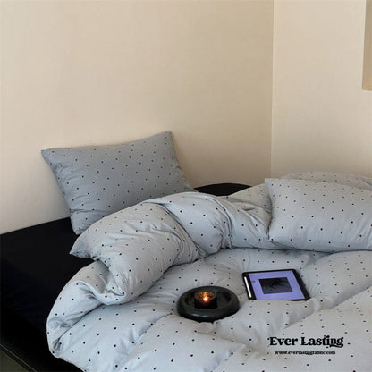 Mini Polka Dot Jersey Knit Bedding Set / Blue + Black