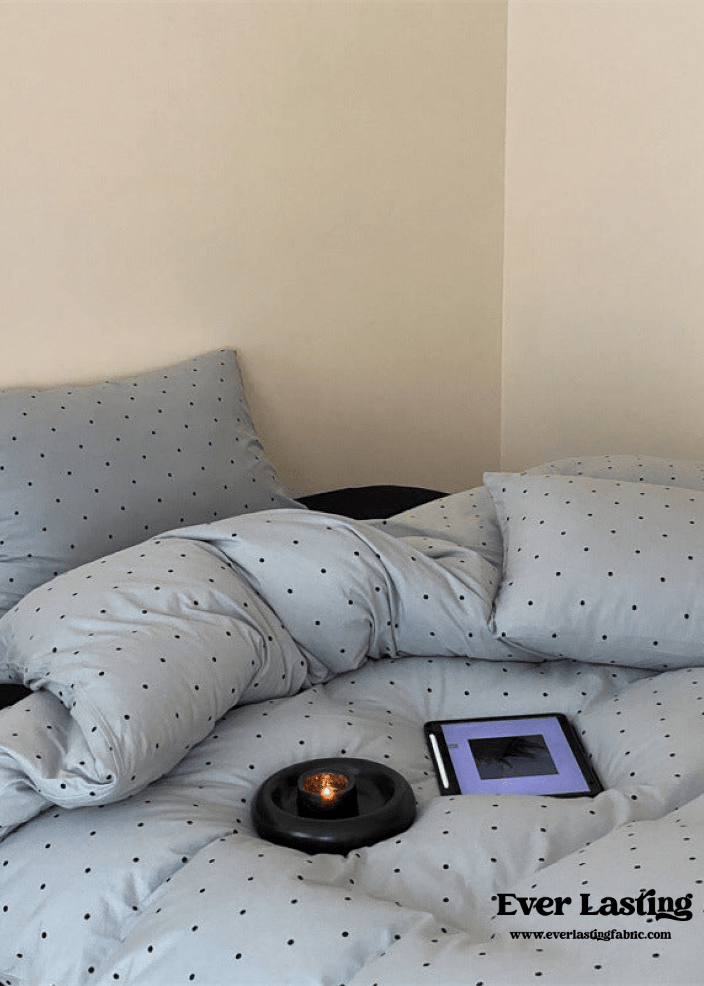 Mini Polka Dot Jersey Knit Bedding Set / Blue + Black