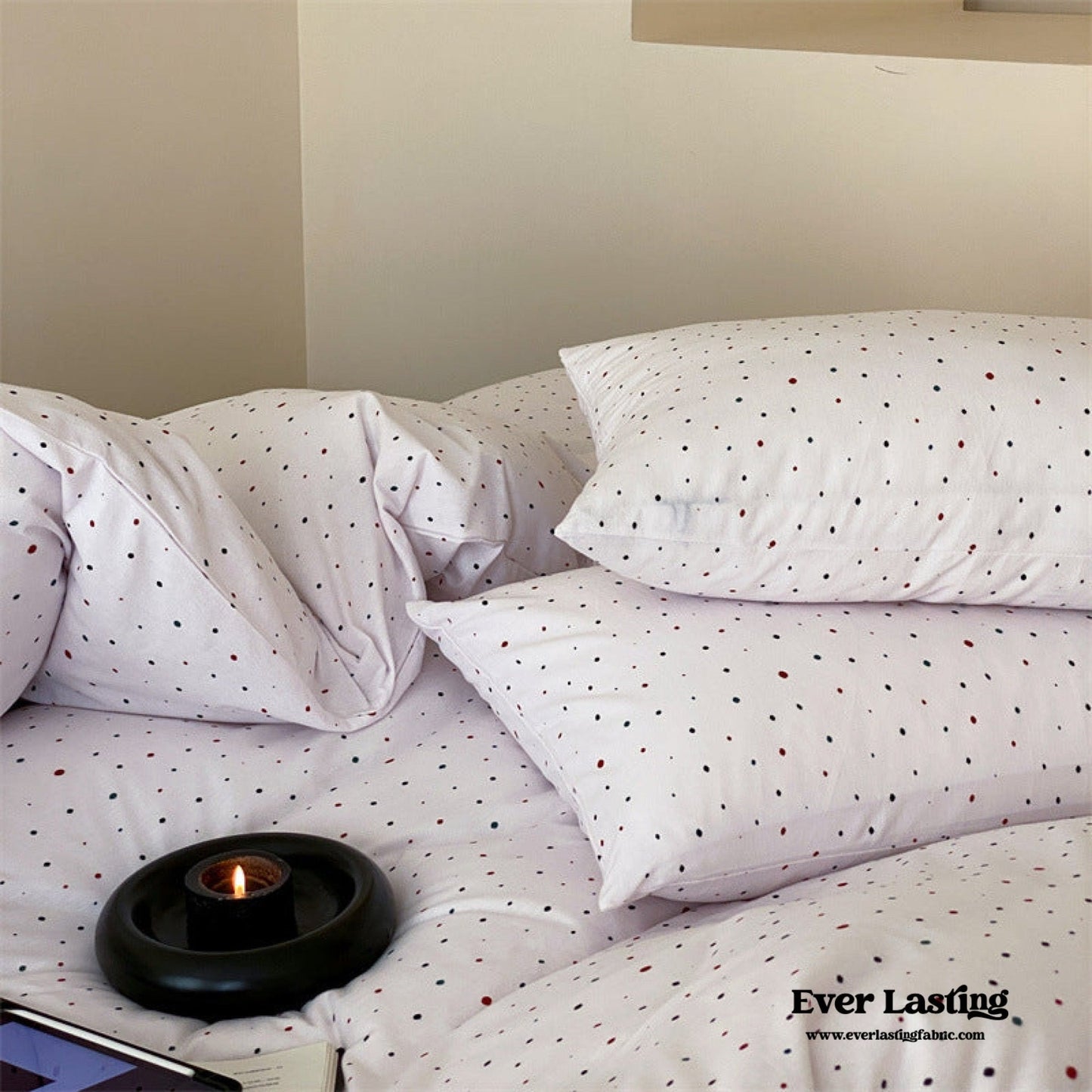 Mini Polka Dot Jersey Knit Bedding Set / Blue + Black