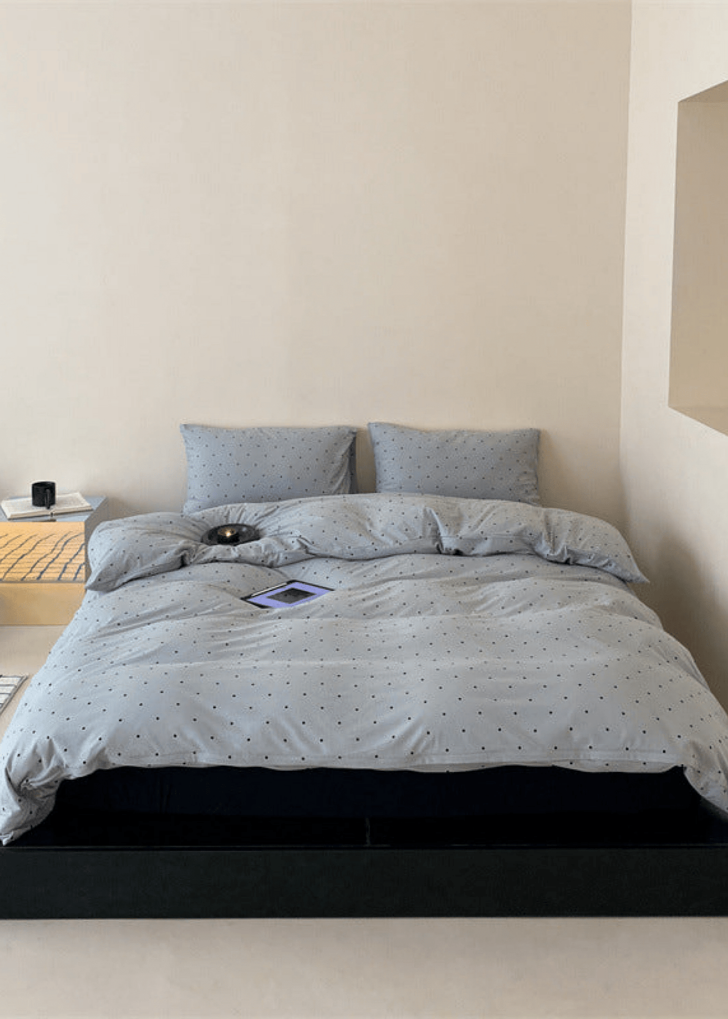 Mini Polka Dot Jersey Knit Bedding Set / Blue + Black