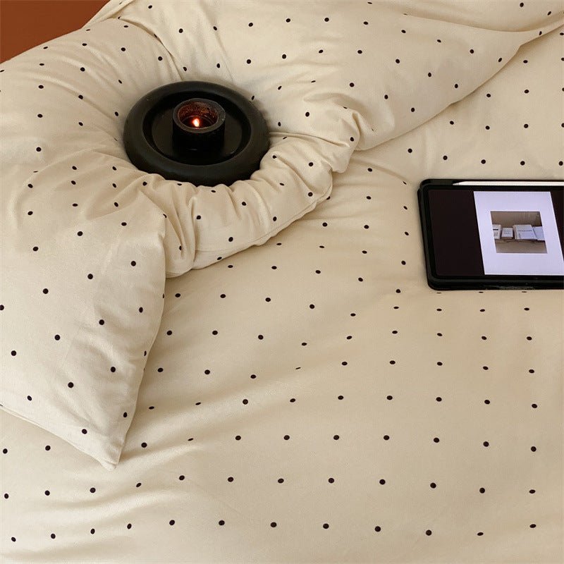 Mini Polka Dot Jersey Knit Bedding Set / Blue + Black