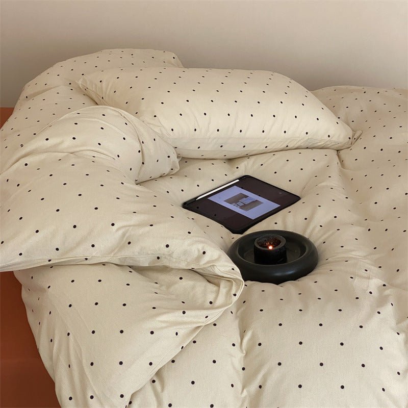 Mini Polka Dot Jersey Knit Bedding Set / Blue + Black