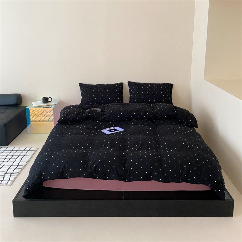 Mini Polka Dot Jersey Knit Bedding Set / Blue + Black
