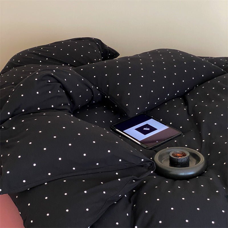Mini Polka Dot Jersey Knit Bedding Set / Blue + Black