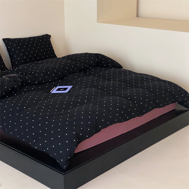 Mini Polka Dot Jersey Knit Bedding Set / Blue + Black