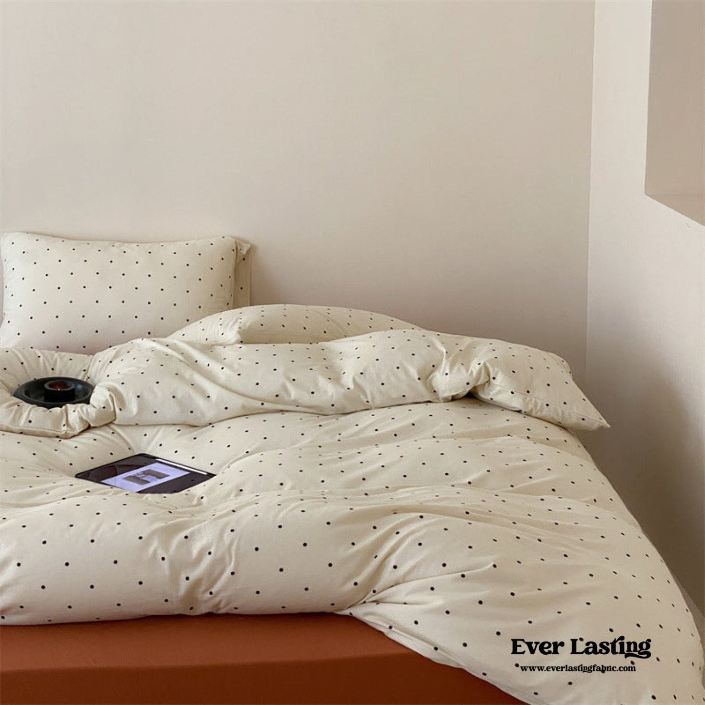 Mini Polka Dot Jersey Knit Bedding Set / White