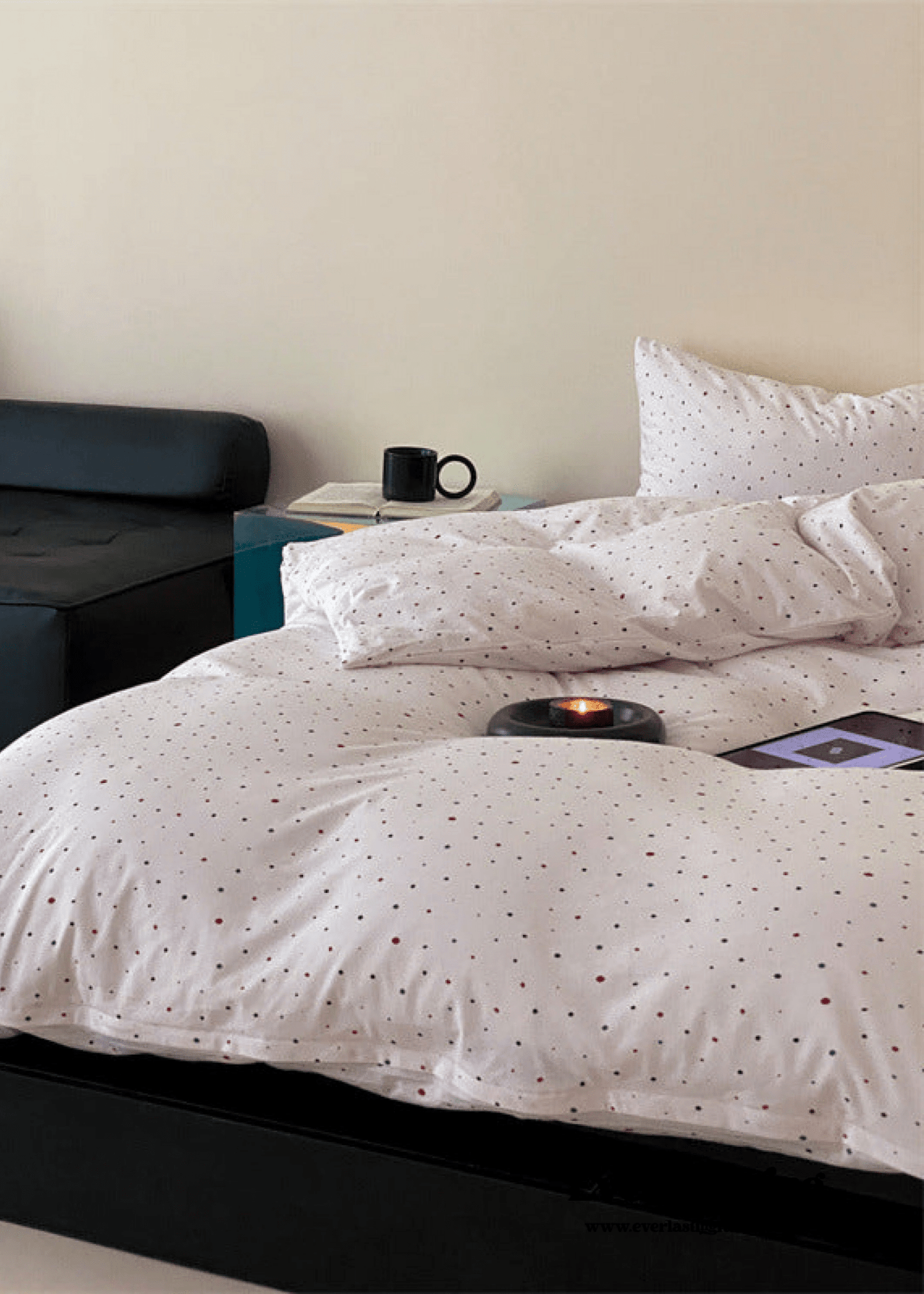 Mini Polka Dot Jersey Knit Bedding Set / White