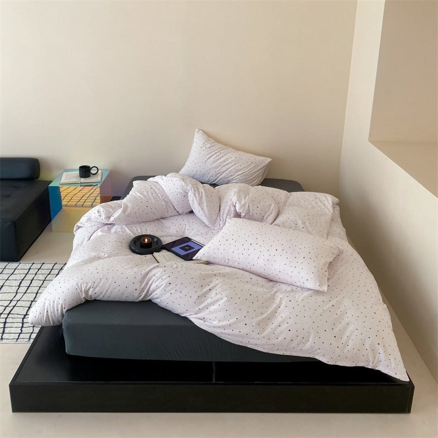 Mini Polka Dot Jersey Knit Bedding Set / White